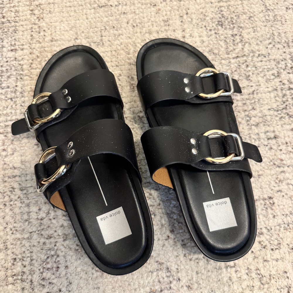 Dolce Vita Black Double‑Buckle Platform Slide Sandals – Size 10